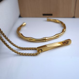 خرید ست گردنبند و دستبند طرح بامبو پسرانه استیل رنگ ثابت شیک