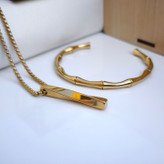 خرید ست بنگل و گردنبند طلایی مردانه استیل رنگ ثابت شیک