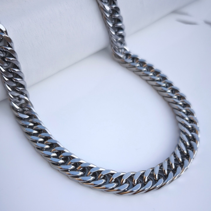 خرید گردنبند زنجیری مردانه کارتیه نقره ای پهن استیل شیک