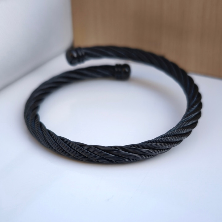 خرید دستبند سیمی پسرانه مشکی استیل رنگ ثابت شیک