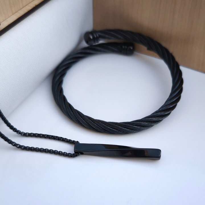 خرید ست گردنبند و دستبند سیمی پسرانه استیل رنگ ثابت