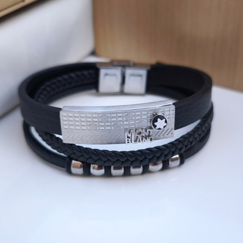 خرید دستبند چرمی مردانه مونت بلانک پهن مشکی