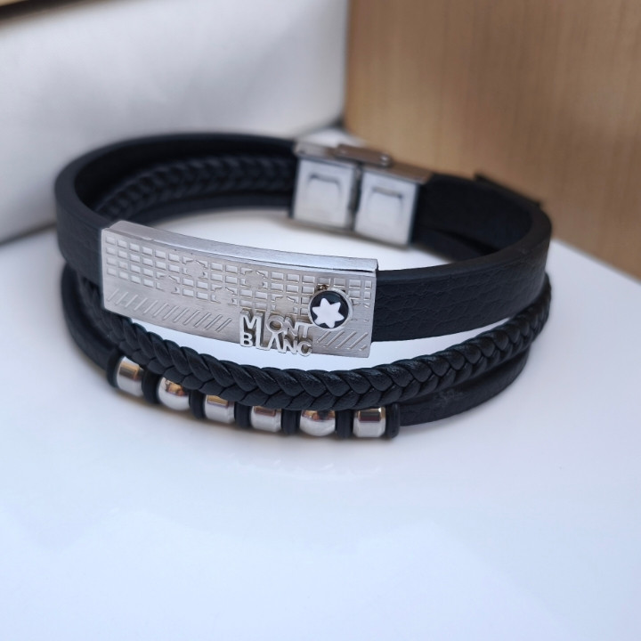 خرید دستبند مردانه چرمی مونت بلانک سه دور شیک