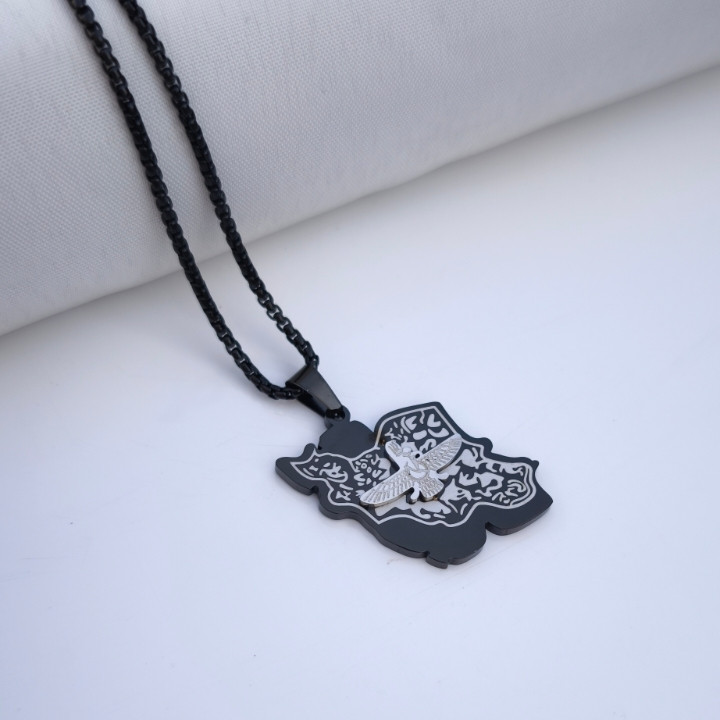 خرید گردنبند فروهر مردانه مشکی استیل رنگ ثابت شیک