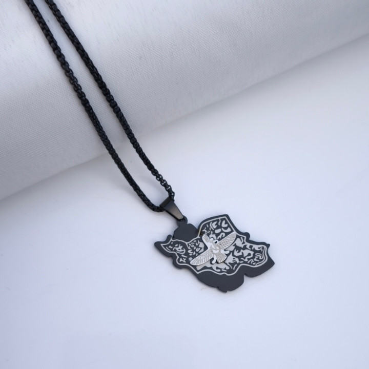 خرید گردنبند نقشه ایران مشکی استیل شیک ارزان