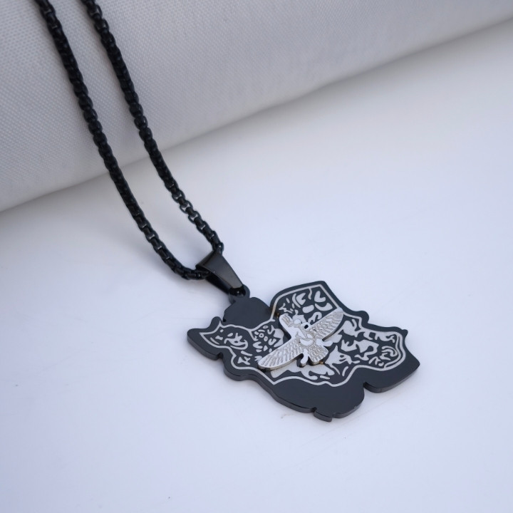 خرید پلاک نقشه ایران و فروهر استیل رنگ ثابت شیک همراه زنجیر ویتالی