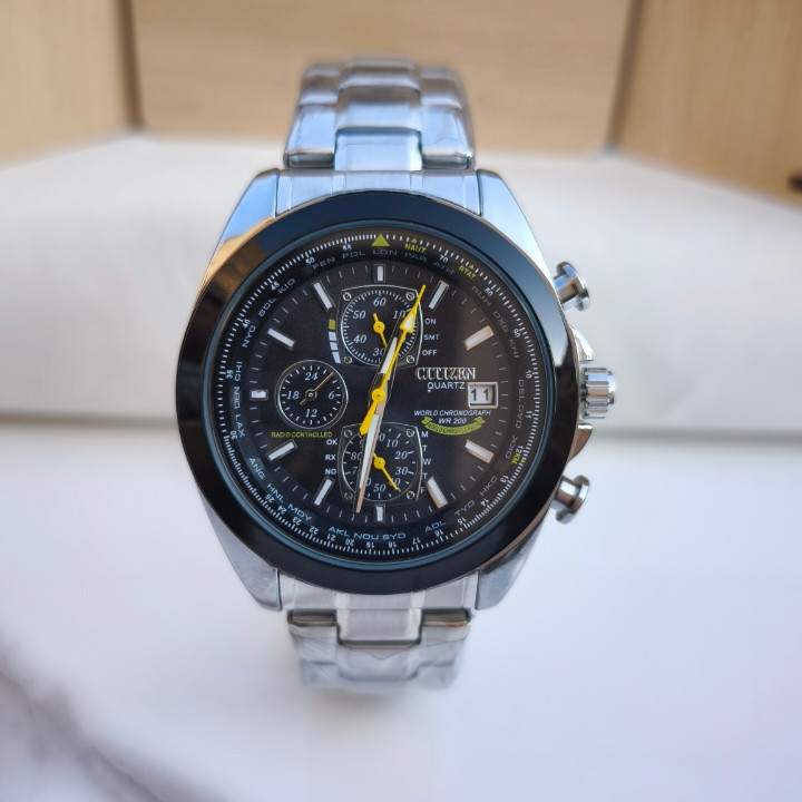 خرید ساعت سیتیزن مردانه سه موتور کرنوگراف نقره ای شیک ارزان