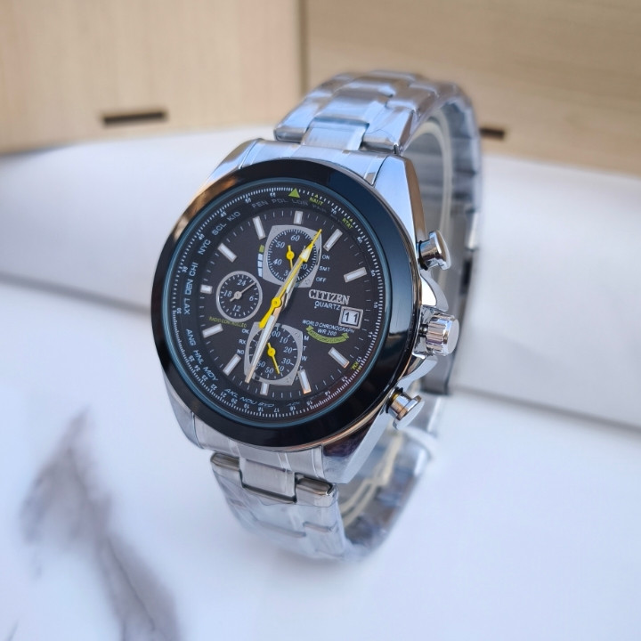 خرید ساعت مردانه سه موتوره برند سیتیزن استیل نقره ای رنگ ثابت