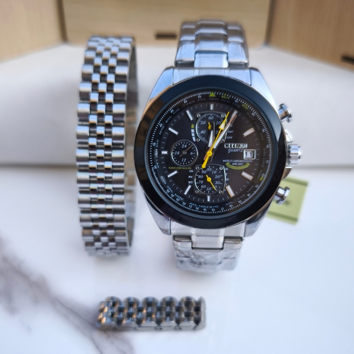 خرید ست ساعت دستبند انگشتر مردانه سیتیزن استیل رنگ ثابت شیک نقره ای