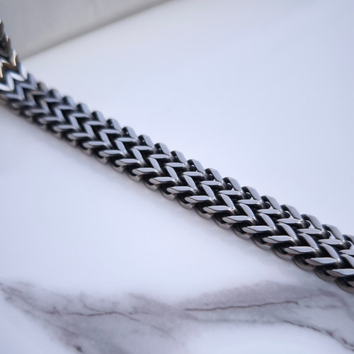 خرید دستبند زنجیر مردانه پهن شیک استیل رنگ ثابت