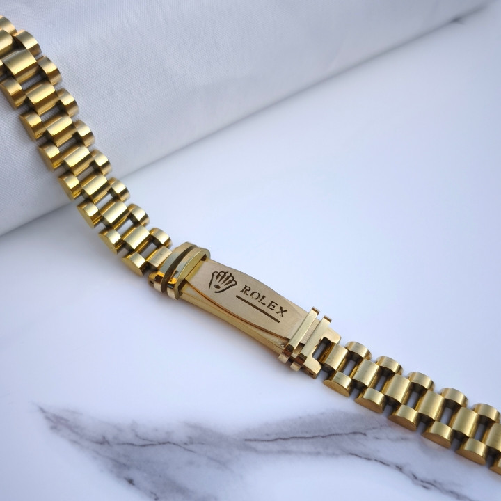 خرید دستبند مردانه طلایی رولکس استیل رنگ ثابت ارزان شیک منا