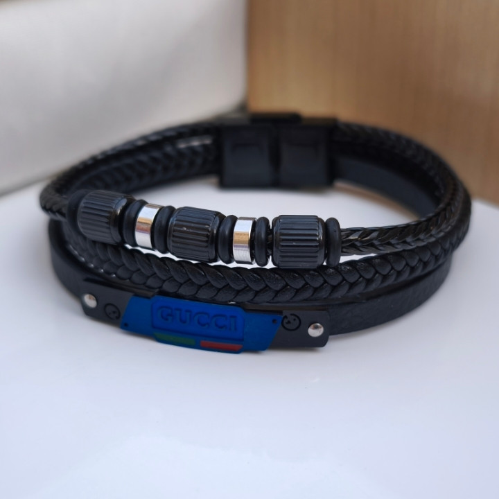 خرید دستبند مردانه چرمی پهن سه دور مناسب هدیه