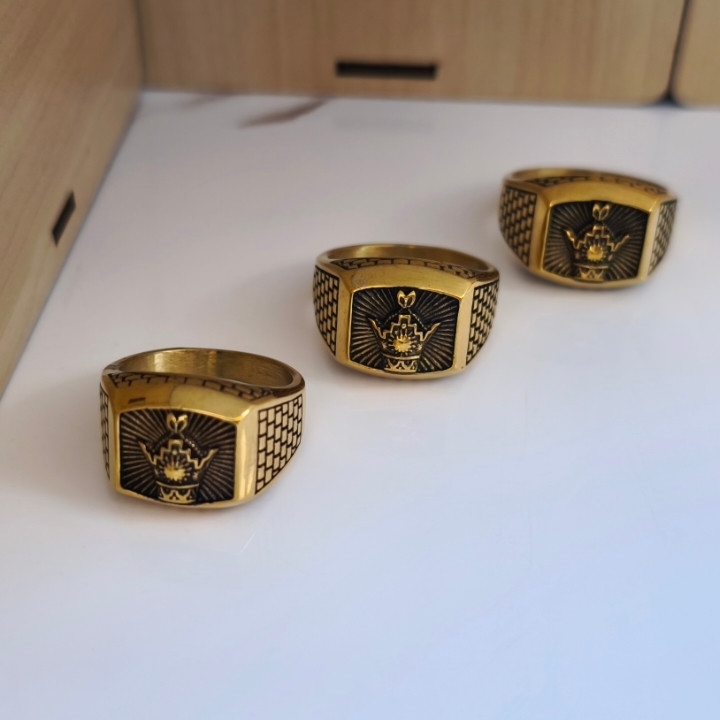 خرید انگشتر مردانه تاج پهلوی طلایی استیل رنگ ثابت شیک