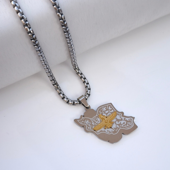 خرید گردنبند نقشه ایران فروهر استیل رنگ ثابت شیک ارزان