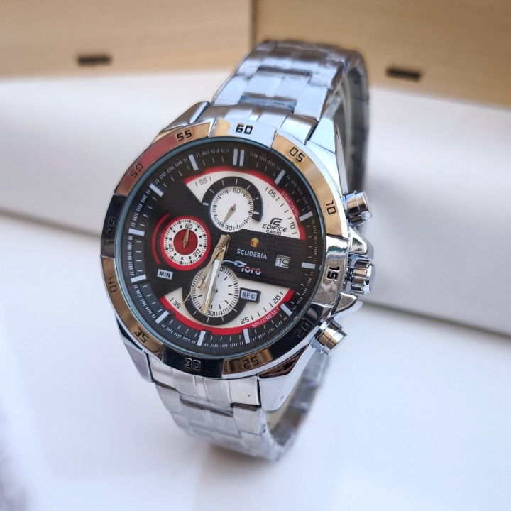 خرید ساعت مردانه سه موتوره استیل کاسیو ادیفایس نقره ای