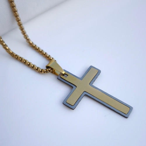 خریپ گردنبند صلیب طلایی نقره ای استیل رنگ ثابت شیک عکرته زنجیر ویتالی