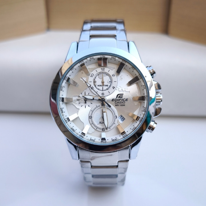 خرید ساعت مردانه کاسیو ادیفایس سه موتوره کرنوگراف نقره ای شیک ارزان