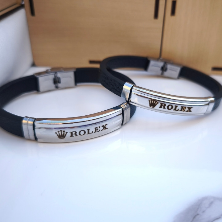 خرید ست دستبند چرمی مردانه زنانه مشکی رولکس ارزان شیک