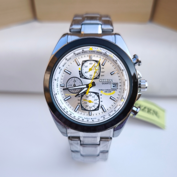 ساعت سیتیزن مردانه نقره ای سه موتور استیل