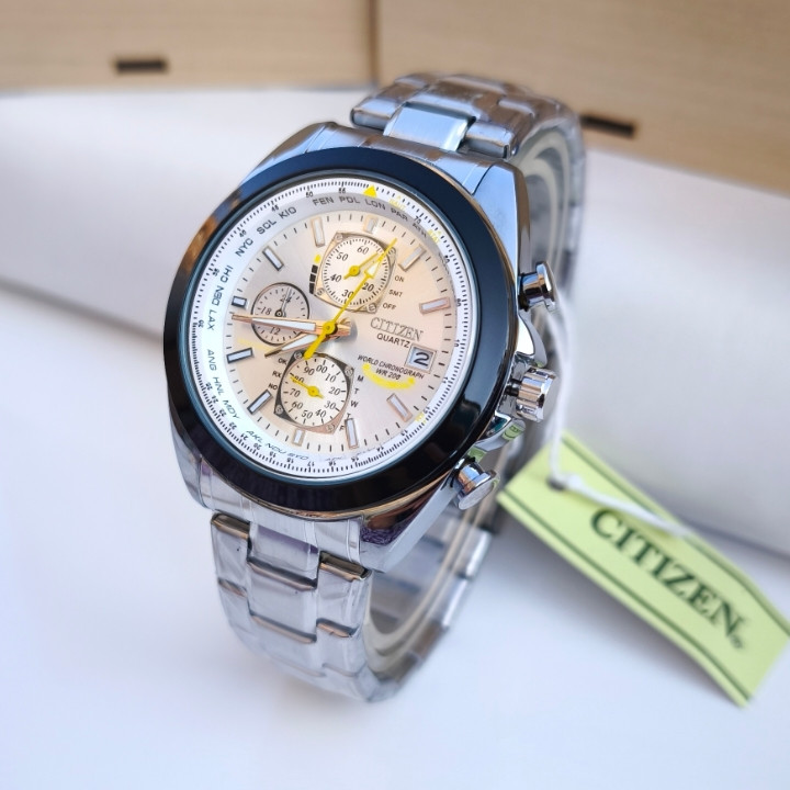 خرید ساعت مردانه سیتیزن سه موتور کرنوگراف استیل رنگ ثابت شیک ارزان