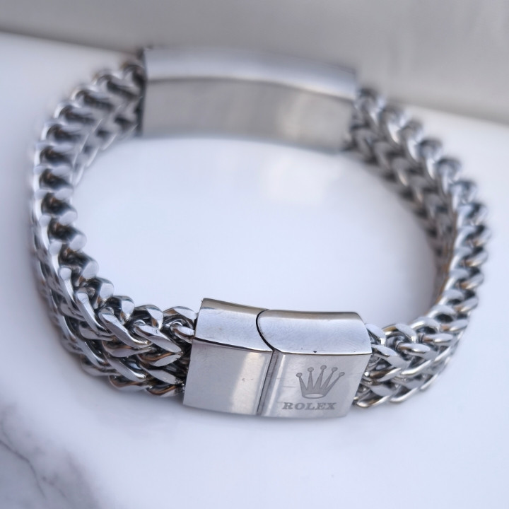خرید دستبند مردانه استیل نقره ای رولکس رنگ ثابت شیک مناسب کادو