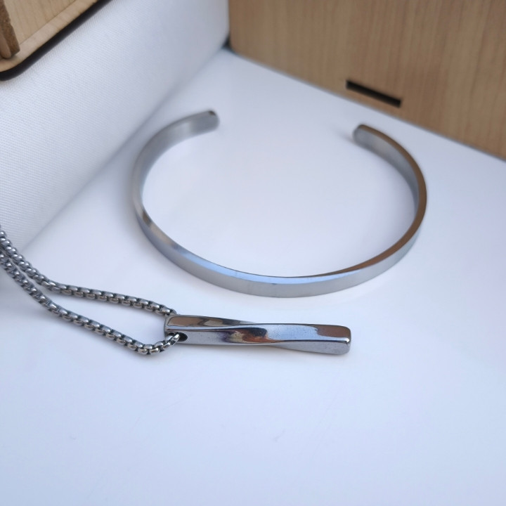 خرید ست گردنبند و بنگل مردانه شیک ارزان رنگ ثابت