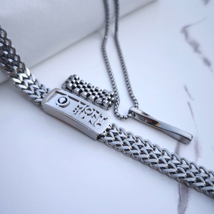 خرید ست دستبند گردنبند انگشتر مردانه استیل رنگ ثابت شیک ارران