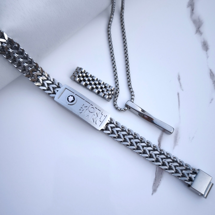 خرید ست اکسسوری مردانه استیل نقره ای رنگ ثابت قیمت مناسب