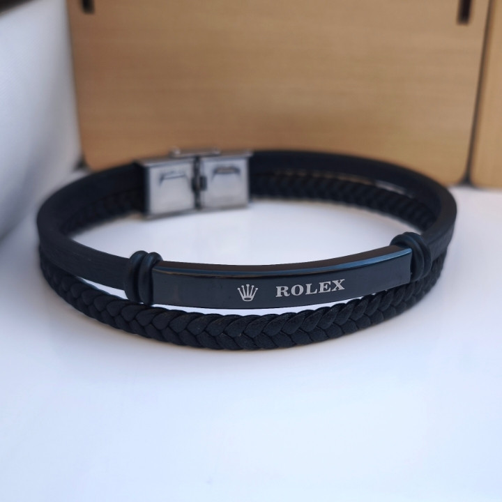 خرید دستبند چرمی پسرانه مشکی دو ردیفه شیک قیمت مناسب