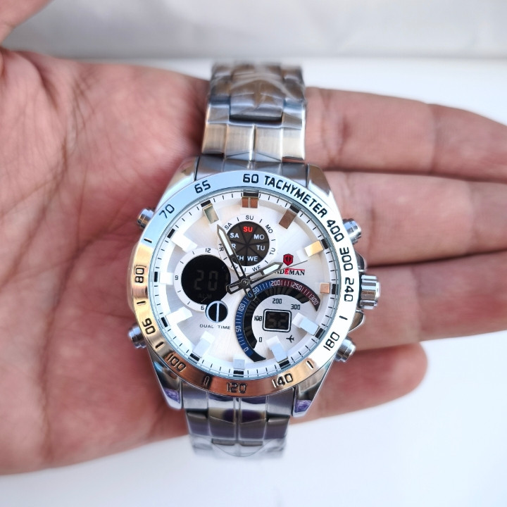 خرید ساعت کیدمن مردانه دو زمانه عقربه ای دیجیتالی استیل رنگ ثابت