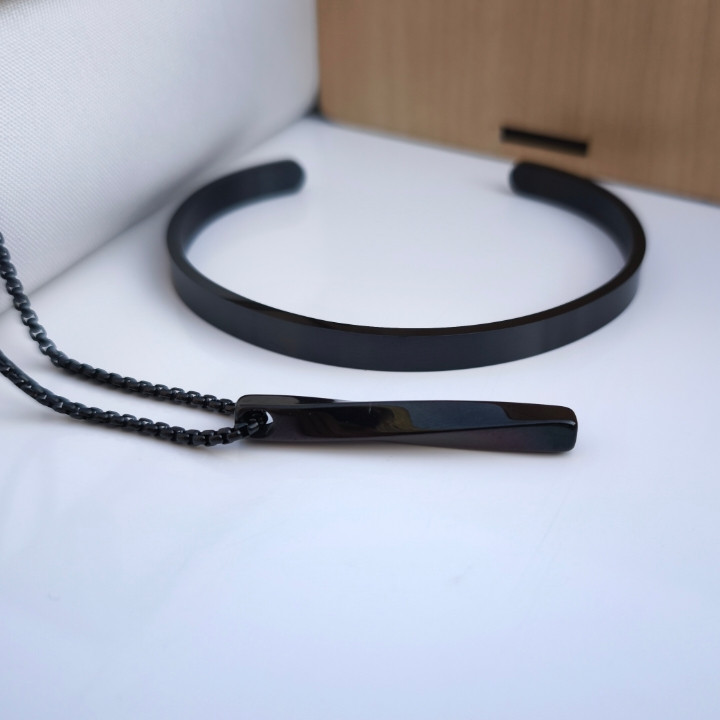 خرید ست دستبند گردنبند مشکی مردانه استیل رنگ ثابت شیک ارزان