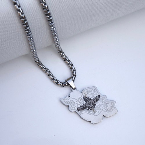 خرید گردنبند نقشه ایران و فروهر استیل رنگ ثابت شیک ارزان