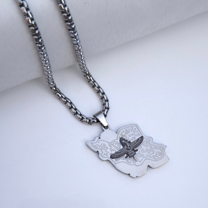 خرید گردنبند نقشه ایران و فروهر استیل رنگ ثابت شیک ارزان