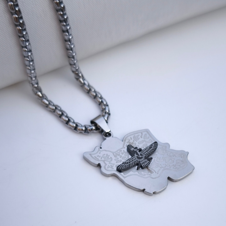 خرید پلاک نقشه ایران و هخامنشی همراه زنجیر ویتالی استیل رنگ ثابت