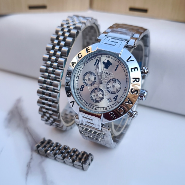 خرید ست ساعت دستبند انگشتر مردانه استیل شیک ارزان مناسب کادو