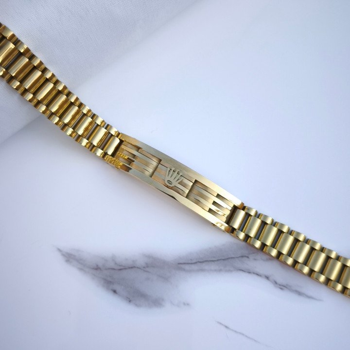 خرید دستبند مردانه طلایی رنگ ثابت استیل رولکس شیک ارزان