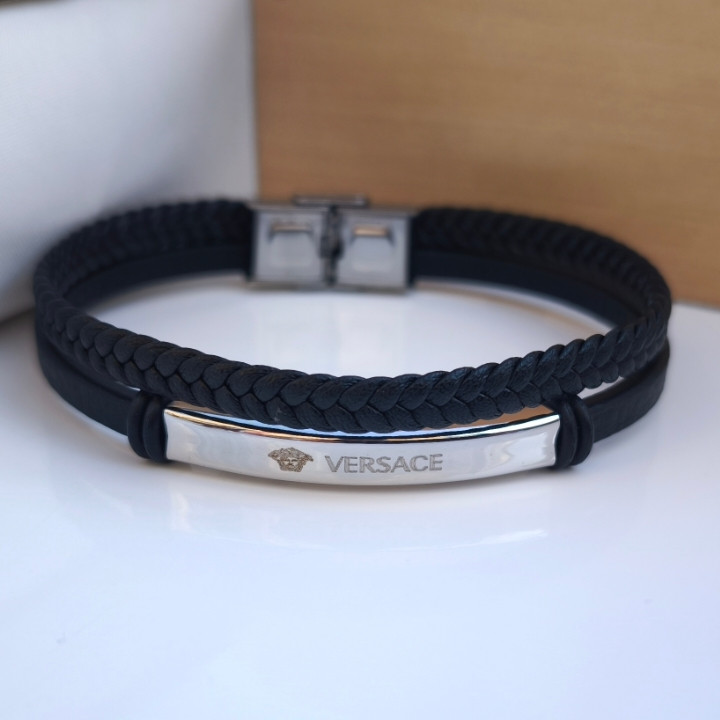 خرید دستبند چرمی مردانه دو دور ورساچه ارزان شیک