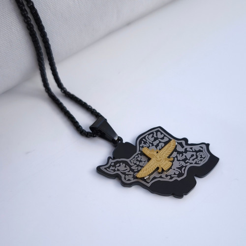 خرید گردنبند نقشه ایران فروهر مشکی استیل رنگ ثابت شیک ارزان مناسب کادو