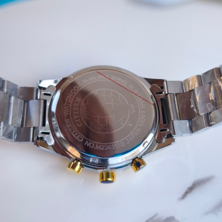 خرید ساعت استیل مردانه سه موتور سیتیزن طلایی نقره ای ارزان شیک