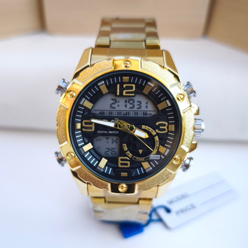 خرید ساعت مردانه طلایی دو زمانه استیل رنگ ثابت xtlok