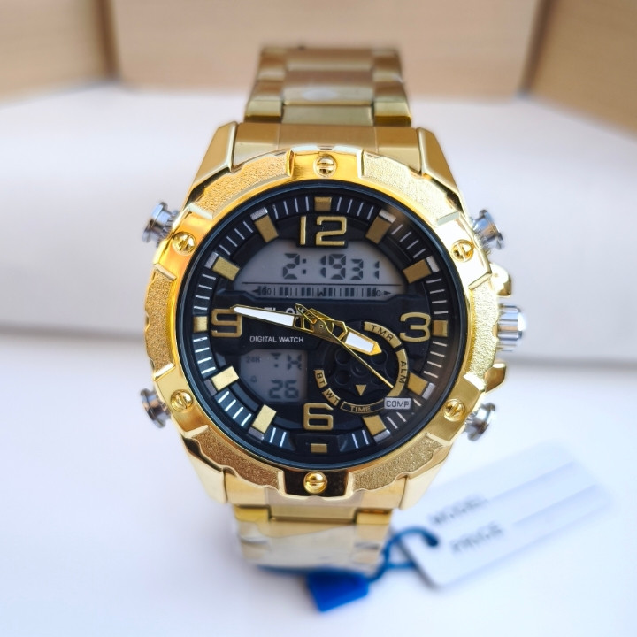 خرید ساعت مردانه طلایی دو زمانه استیل رنگ ثابت xtlok