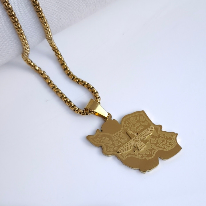 خرید گردنبند ایران هخامنشی طلایی استیل رنگ ثابت شیک قیمت مناسب