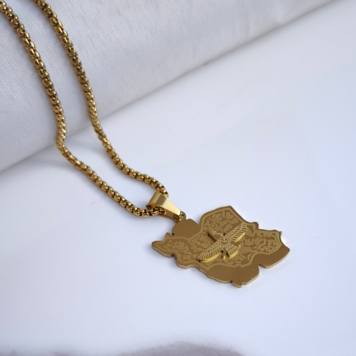 خرید پلاک ایران فروهر استیل طلایی رنگ ثابت شیک مناسب کادو