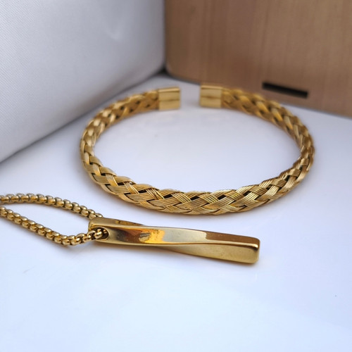 خرید ست دستبند گردنبند مردانه طلایی استیل رنگ ثابت قیمت مناسب