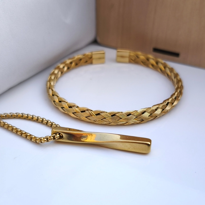 خرید ست دستبند گردنبند مردانه طلایی استیل رنگ ثابت قیمت مناسب