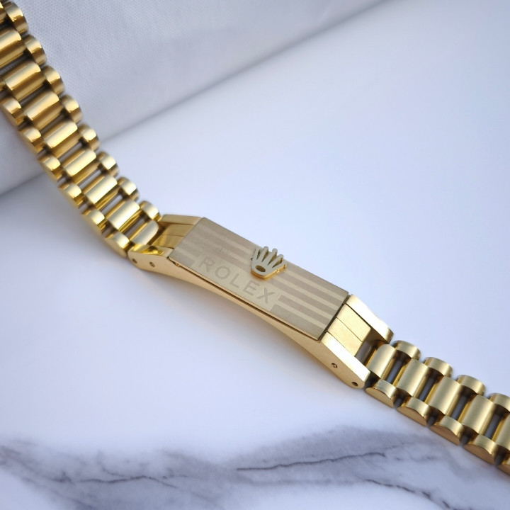 خرید دستبند مردانه طلایی شیک رنگ ثابت رولکس مناسب هدیه