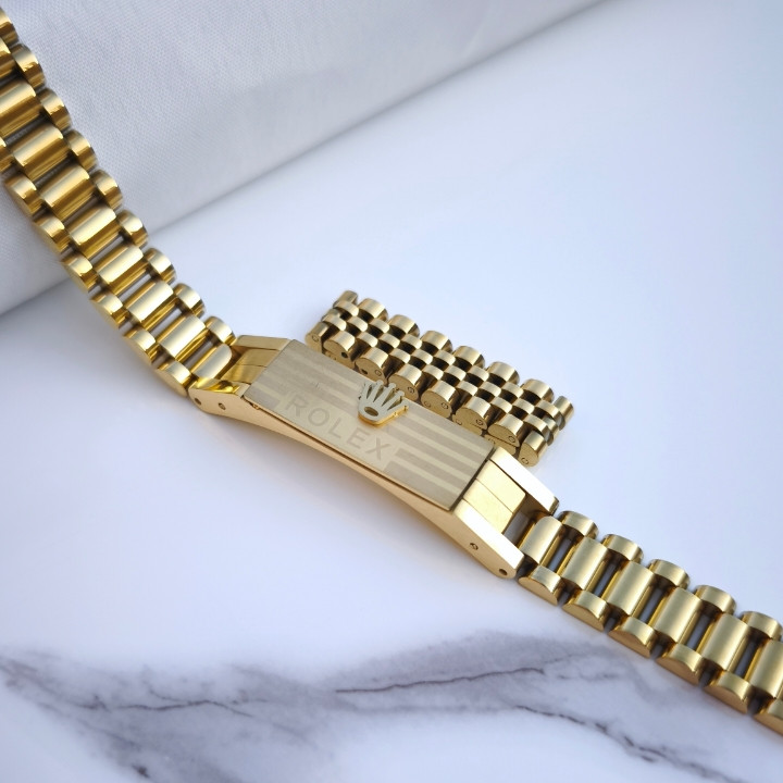 خرید ست دستبند انگشتر مردانه طلایی رنگ ثابت رولکس استیل شیک ارزان