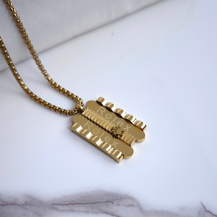 خرید گردنبند مردانه طلایی رولکس استیل رنگ ثابت شیک