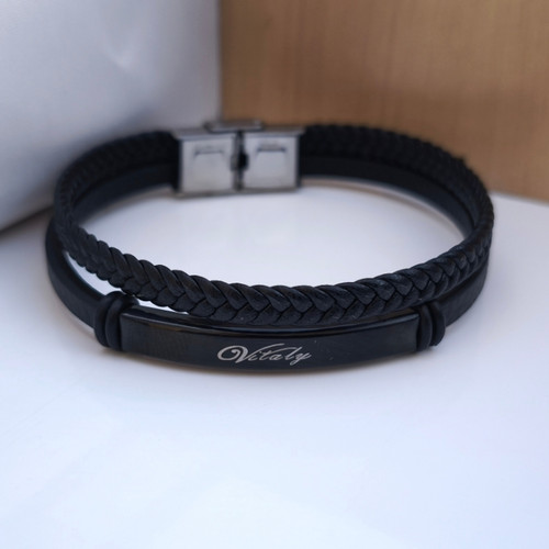 خرید دستبند چرمی مردانه دو دور مشکی ویتالی مناسب کادو