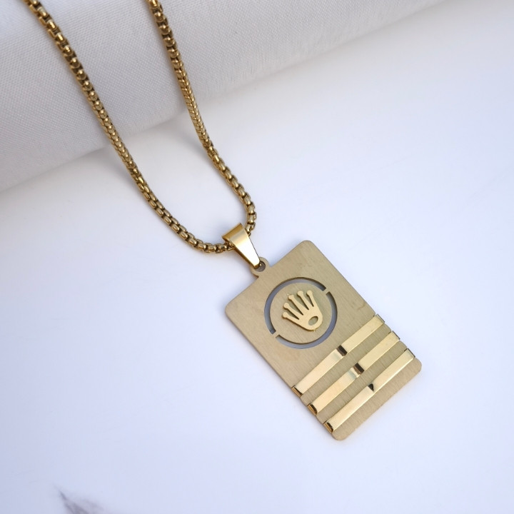 خرید گردنبند طلایی پسرانه رولکس طلایی استیل رنگ ثابت مناسب کادو